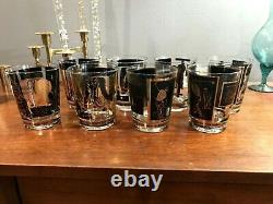 8 Vintage Golf Tips Double Old Fashioned Cocktail Glasses, Libbey, Black & Gold