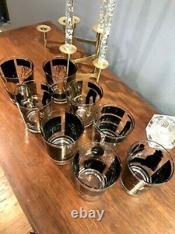 8 Vintage Golf Tips Double Old Fashioned Cocktail Glasses, Libbey, Black & Gold