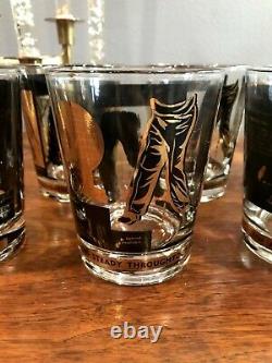 8 Vintage Golf Tips Double Old Fashioned Cocktail Glasses, Libbey, Black & Gold