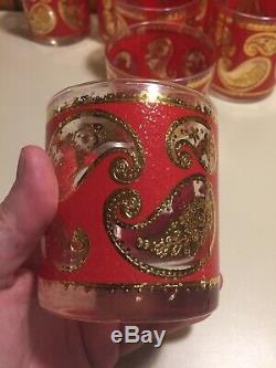 8 Vintage Mid Century Culver Paisley Red & Gold 3.25 10oz Double Old Fashioned