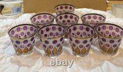 8 Vtg MCM Cera Glass Double Old Fashioned On The Rocks Purple Gold