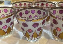 8 Vtg MCM Cera Glass Double Old Fashioned On The Rocks Purple Gold