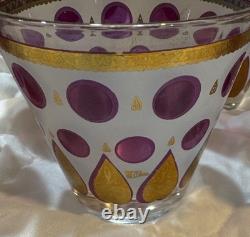 8 Vtg MCM Cera Glass Double Old Fashioned On The Rocks Purple Gold