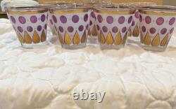 8 Vtg MCM Cera Glass Double Old Fashioned On The Rocks Purple Gold