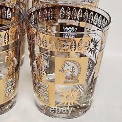 8 Vtg MCM Porter Double Old Fashioned Barware Glasses Chess Pieces 22K Gold