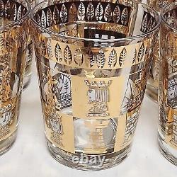 8 Vtg MCM Porter Double Old Fashioned Barware Glasses Chess Pieces 22K Gold