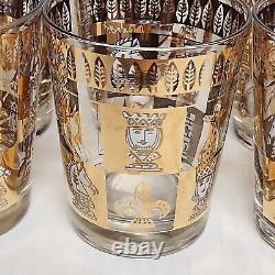 8 Vtg MCM Porter Double Old Fashioned Barware Glasses Chess Pieces 22K Gold