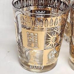 8 Vtg MCM Porter Double Old Fashioned Barware Glasses Chess Pieces 22K Gold