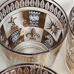 8 Vtg MCM Porter Double Old Fashioned Barware Glasses Chess Pieces 22K Gold