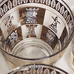 8 Vtg MCM Porter Double Old Fashioned Barware Glasses Chess Pieces 22K Gold