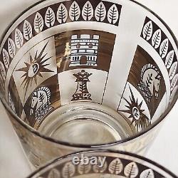 8 Vtg MCM Porter Double Old Fashioned Barware Glasses Chess Pieces 22K Gold