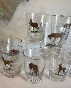 9 MCM HORSE Glasses Double Old Fashioned signed C. W. Anderson, Carwin