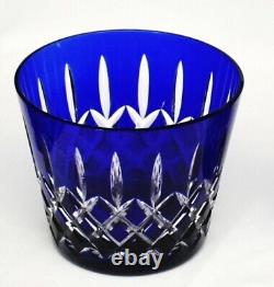 AJKA Arabella Cut To Clear Cobalt Blue Ice Bucket 3 Double Old Fashioned Glasses
