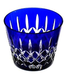 AJKA Arabella Cut To Clear Cobalt Blue Ice Bucket 3 Double Old Fashioned Glasses