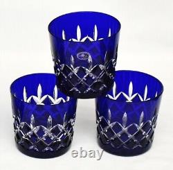 AJKA Arabella Cut To Clear Cobalt Blue Ice Bucket 3 Double Old Fashioned Glasses