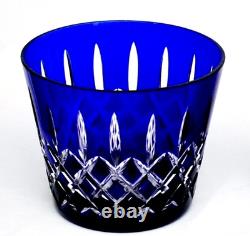 AJKA Arabella Cut To Clear Cobalt Blue Ice Bucket 3 Double Old Fashioned Glasses