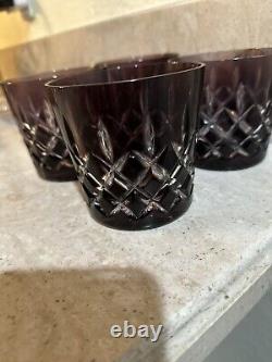 AJKA CRYSTAL AMETHYST PURPLE ARABELLA Double Old Fashioned Cut to Clear Glass