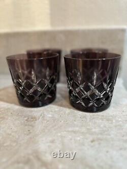 AJKA CRYSTAL AMETHYST PURPLE ARABELLA Double Old Fashioned Cut to Clear Glass