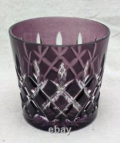 AJKA CRYSTAL AMETHYST PURPLE ARABELLA Double Old Fashioned Cut to Clear Glass