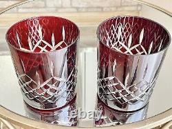 Ajka Arabella (2) Ruby Cut to Clear VTG Double Old Fashioned Glasses