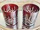 Ajka Arabella (2) Ruby Cut to Clear VTG Double Old Fashioned Glasses