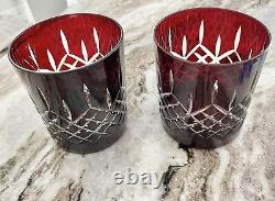 Ajka Arabella (2) Ruby Cut to Clear VTG Double Old Fashioned Glasses