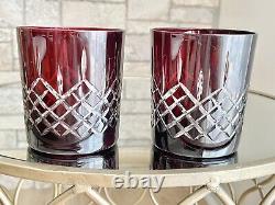 Ajka Arabella (2) Ruby Cut to Clear VTG Double Old Fashioned Glasses