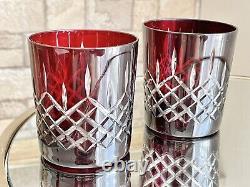 Ajka Arabella (2) Ruby Cut to Clear VTG Double Old Fashioned Glasses