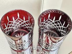 Ajka Arabella (2) Ruby Cut to Clear VTG Double Old Fashioned Glasses