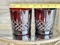 Ajka Arabella (2) Ruby Cut to Clear VTG Double Old Fashioned Glasses