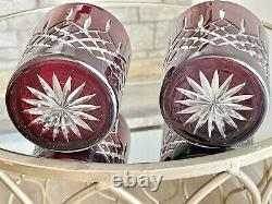 Ajka Arabella (2) Ruby Cut to Clear VTG Double Old Fashioned Glasses