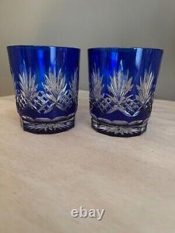 Ajka Caroline Cobalt Blue Cut to Clear Set Of 2 Double Old Fashioned Glasses 4