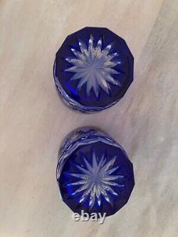 Ajka Caroline Cobalt Blue Cut to Clear Set Of 2 Double Old Fashioned Glasses 4
