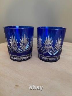 Ajka Caroline Cobalt Blue Cut to Clear Set Of 2 Double Old Fashioned Glasses 4