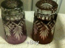 Ajka Caroline Crystal Amethyst Purple & Ruby Double Old Fashioned Tumbler Glass