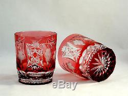 Ajka Crystal Marsala Cranberry DOF Double Old Fashioned Glasses Tumblers