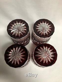 Ajka Hungary Corliss Ruby Red Set of 4 Double Old Fashioned Glasses