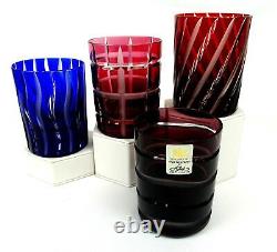 Ajka Hungary Crystal 4 Pc Cut To Clear Vintage 4 Double Old Fashioned Glasses