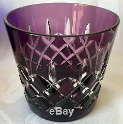 Ajka Hungary Crystal Ice Bucket, 4 Double Old Fashioned Glasses, Jewel Colors
