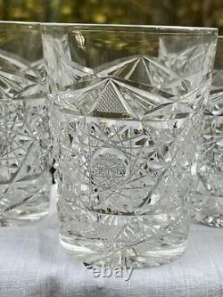 Antique Set Of 4 American Brilliant Cut Crystal Double Old Fashioned Glass
