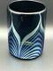 Art Glass STEVEN CORREIA BLACK IRIDESCENT PULLED FEATHER OLD FASHIONED GLASS