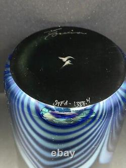 Art Glass STEVEN CORREIA BLACK IRIDESCENT PULLED FEATHER OLD FASHIONED GLASS