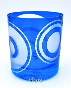 Artel Blown Hand-Engraved Bar Glass Graphics Saturn Blue Double Old Fashioned