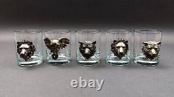 Arthur Court Safari Animals Rocks Double Old Fashioned Glasses Tumblers Set Of 5