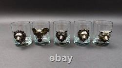 Arthur Court Safari Animals Rocks Double Old Fashioned Glasses Tumblers Set Of 5