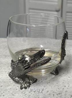 Arthur Court Vintage Safari Double Old Fashioned Alligator Glasses with Feet X2
