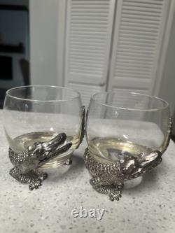 Arthur Court Vintage Safari Double Old Fashioned Alligator Glasses with Feet X2