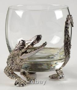 Arthur Court Vintage Safari Double Old Fashioned Alligator Glasses with Feet X2