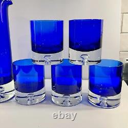 BLOCK Stockholm Cobalt Blue Pitcher & 5 Double Old Fashioned GlassesBubble Base