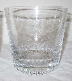 Baccarat 2 Parme Double Old Fashioned Glasses Etched France Crystal Discontinued